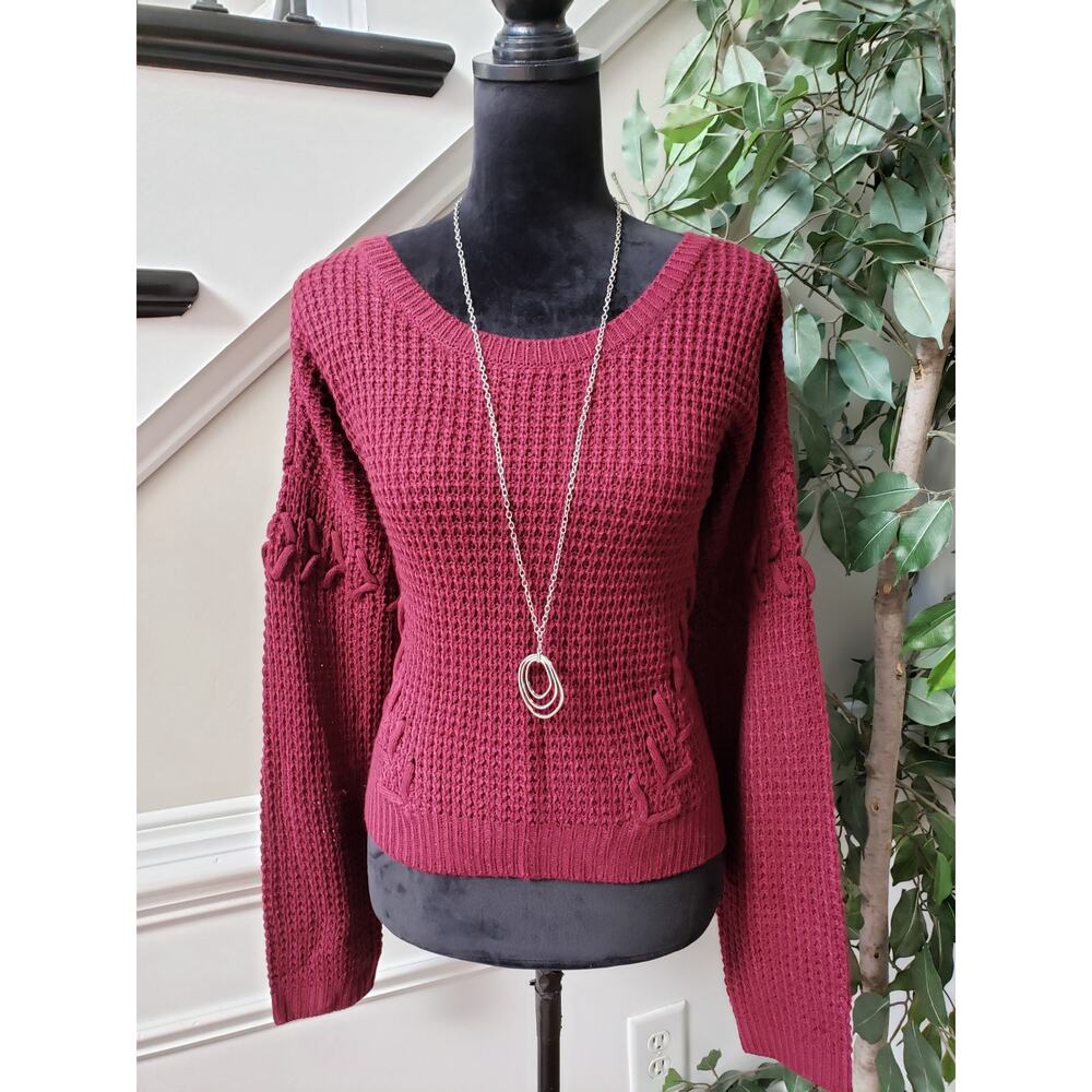 Crave Fame Sweater Women's Xl Burgundy Waffle Knit Drop Shoulder Pullover